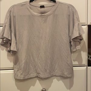 Free Press Gray Ruffled Short Sleeve Top